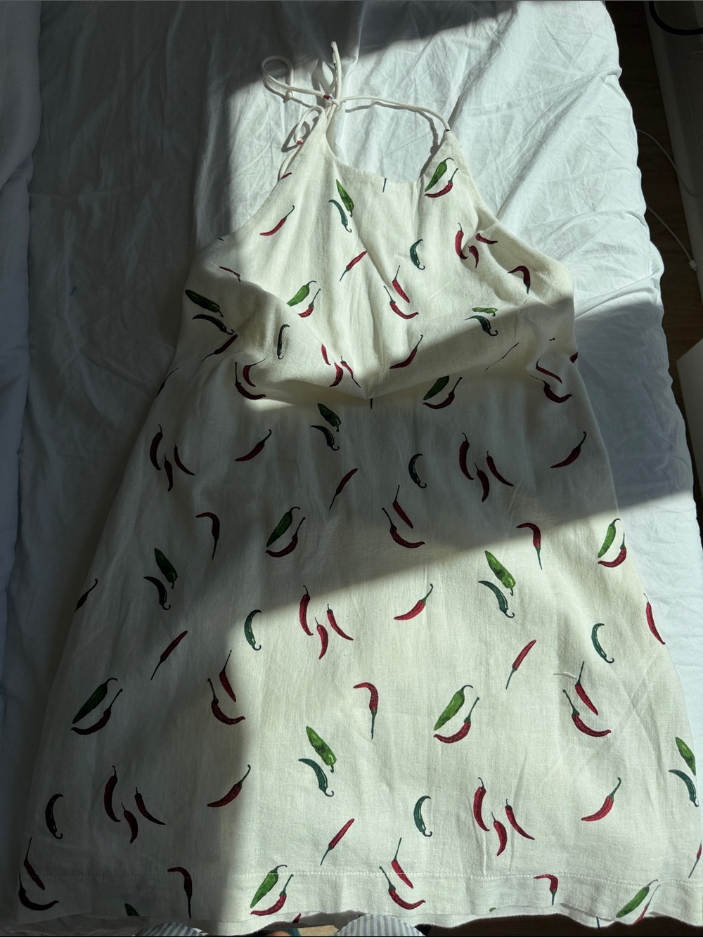 Abercrombie Cream Halter-Style Dress with Red & Green Chilli Print